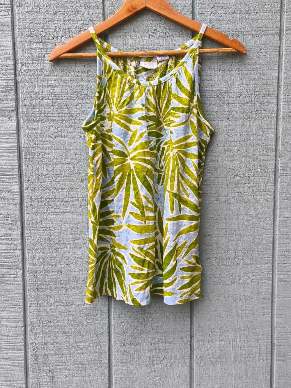 Sigrid Olsen 100% Linen High Neck Knit Tank Blouse sz M Green Blue Beach Resort